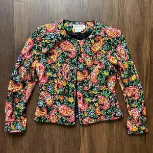 Maggie London Vintage Silk Quilted Paisley Floral Cropped Jacket Sz 6
